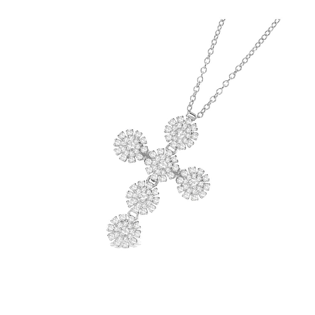 Damiani Style Floral Cubic Zirconia White-Gold-Plated Necklace front product view