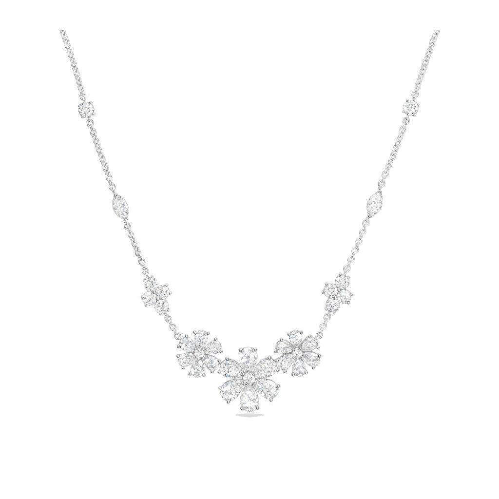 Harry Winston Style Forget-Me-Not Floral Cubic Zirconia Necklace front product view