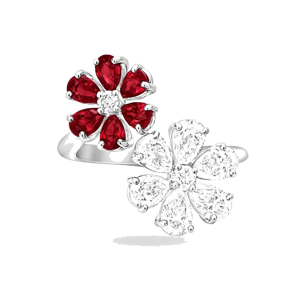 Harry Winston Style Forget-Me-Not Floral Cubic Zirconia Ring front product view