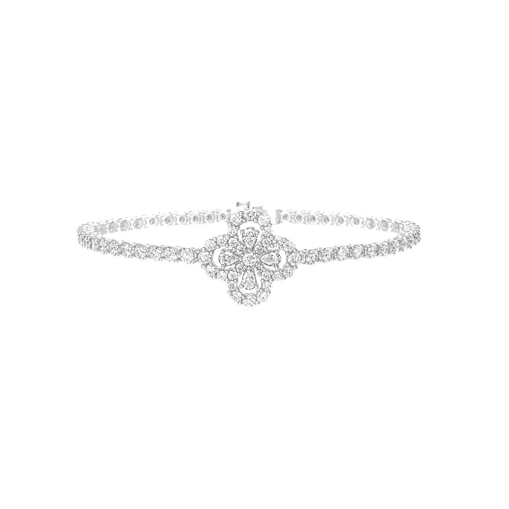 Harry Winston Style Four-Leaf Clover Cubic Zirconia Bracelet front product view
