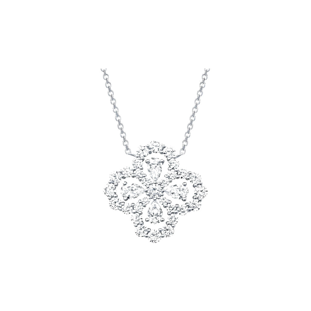 Harry Winston Style Four-Leaf Clover Cubic Zirconia Necklace front product view
