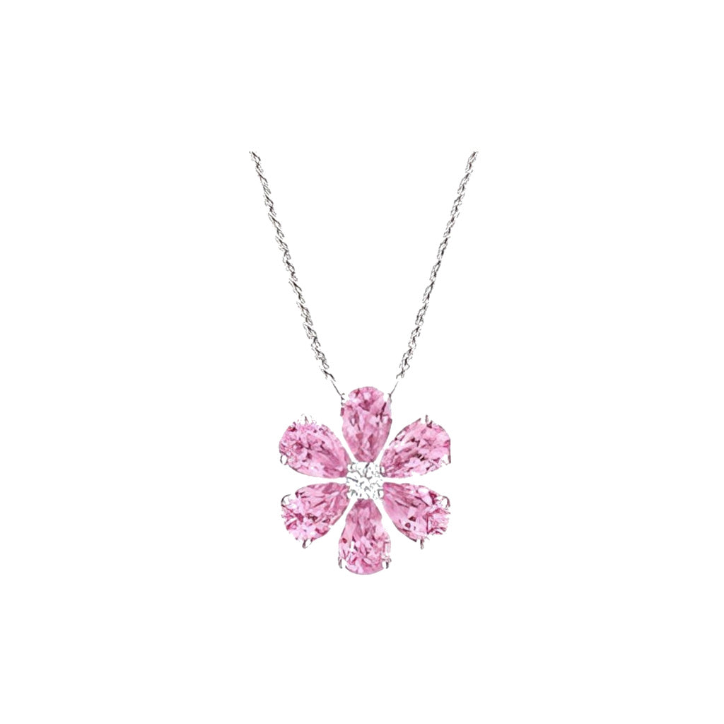 Harry Winston Style Six-Petal Floral Cubic Zirconia White-Gold-Plated Necklace front product view