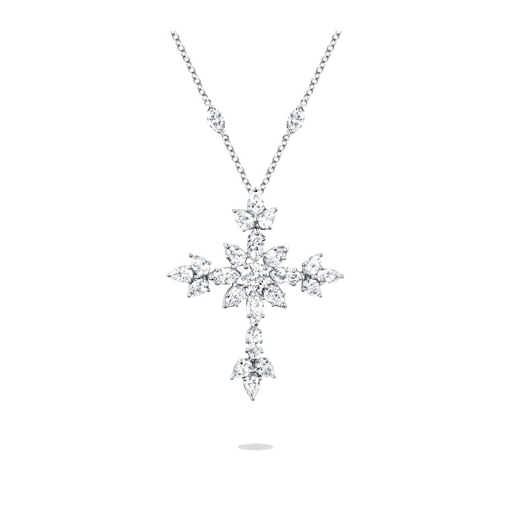 Harry Winston Style Snowflake Cross Cubic Zirconia Necklace front product view
