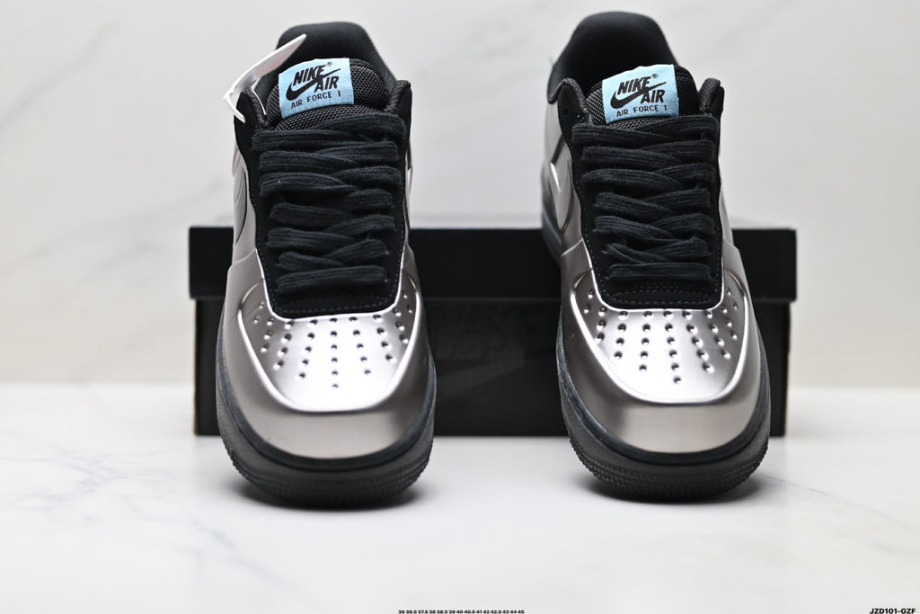 Nike Air Force 1 Low Black Silver Metallic Unisex Sneakers Style 04 detail view 8