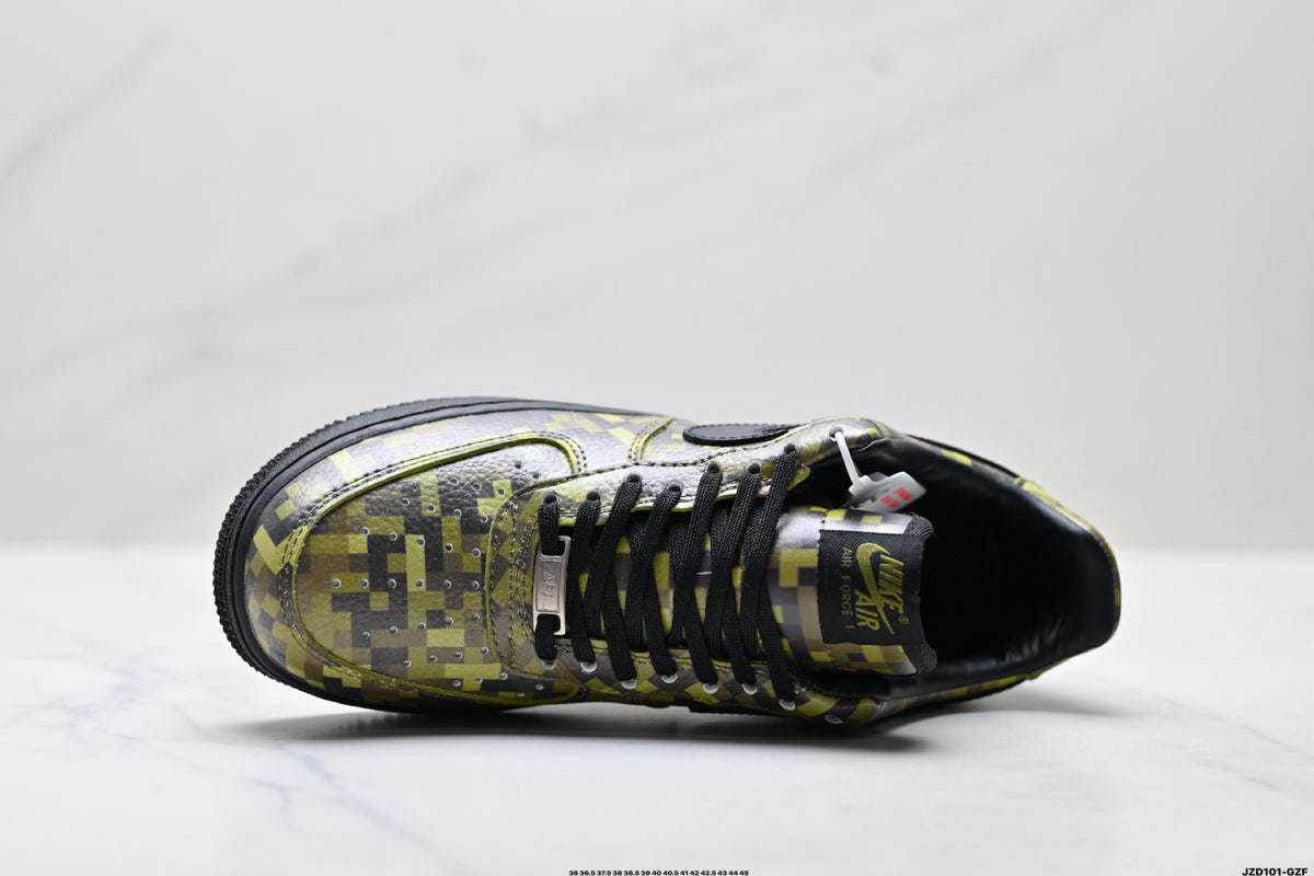 Nike Air Force 1 Low Black Yellow Monogram Unisex Sneakers Style 03 detail view 3