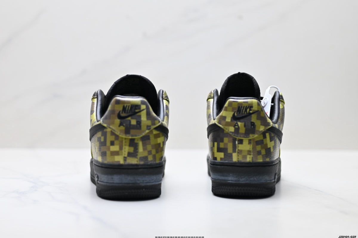 Nike Air Force 1 Low Black Yellow Monogram Unisex Sneakers Style 03 detail view 7
