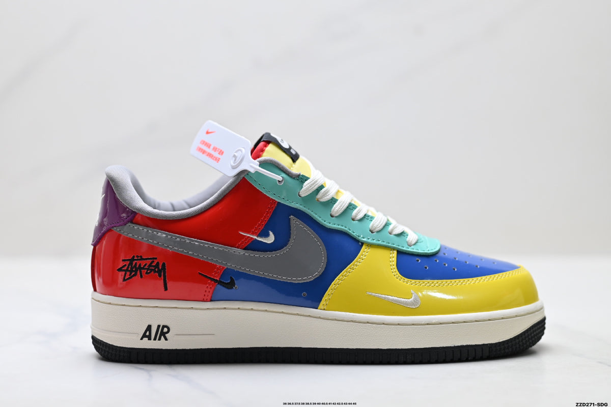 Nike Air Force 1 Low Yellow Blue Green Multicolor Unisex Sneakers Style 07 detail view 2