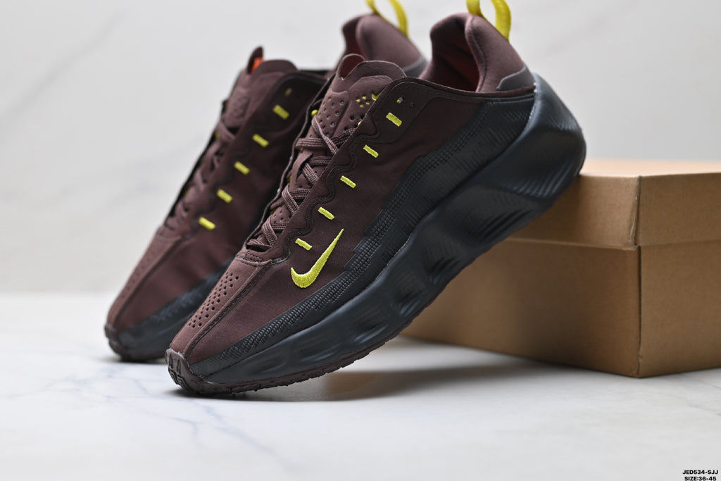 Nike Running Sneakers Burgundy Black Lime Unisex Style 56 main angled pair with shoebox