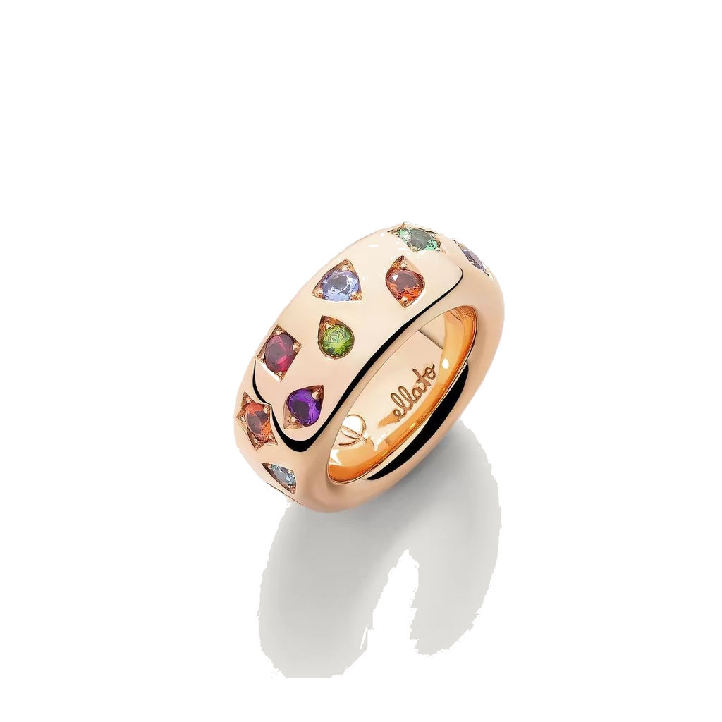 Pomellato Style Multicolor Stone Cubic Zirconia 18K Gold-Plated Ring front product view
