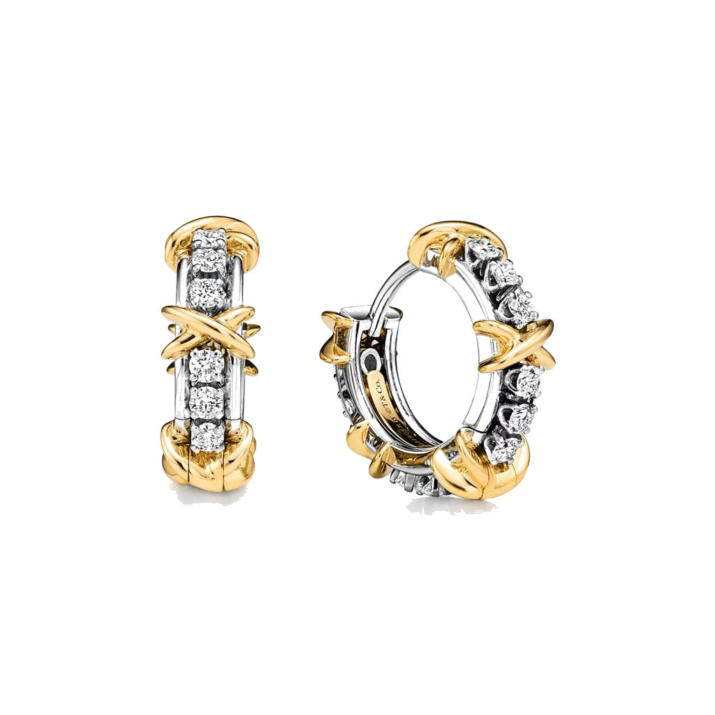 Tiffany Style Crossover Cubic Zirconia 18K Gold-Plated Earrings front product view