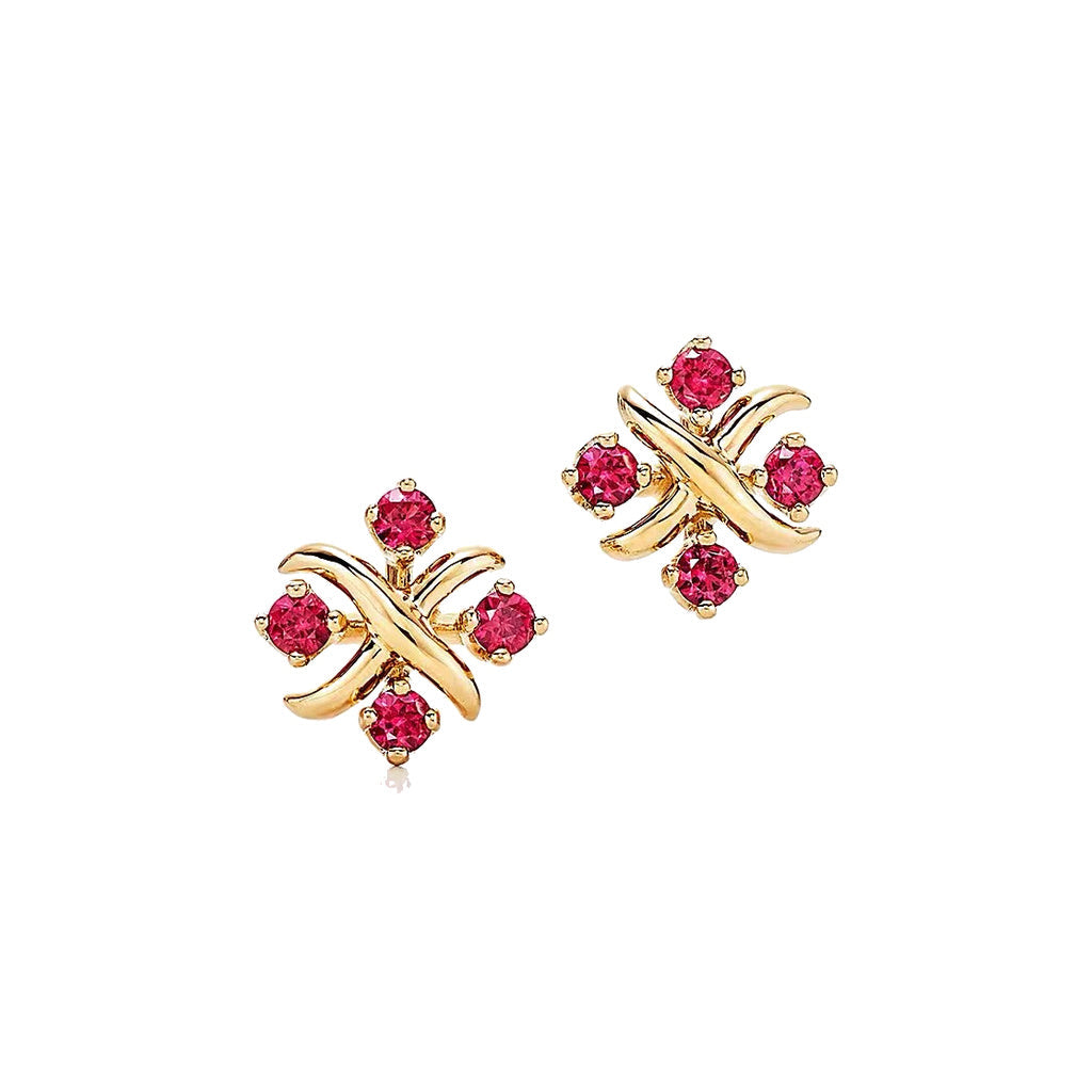 Tiffany Style Crossover Cubic Zirconia 18K Gold-Plated Earrings front product view