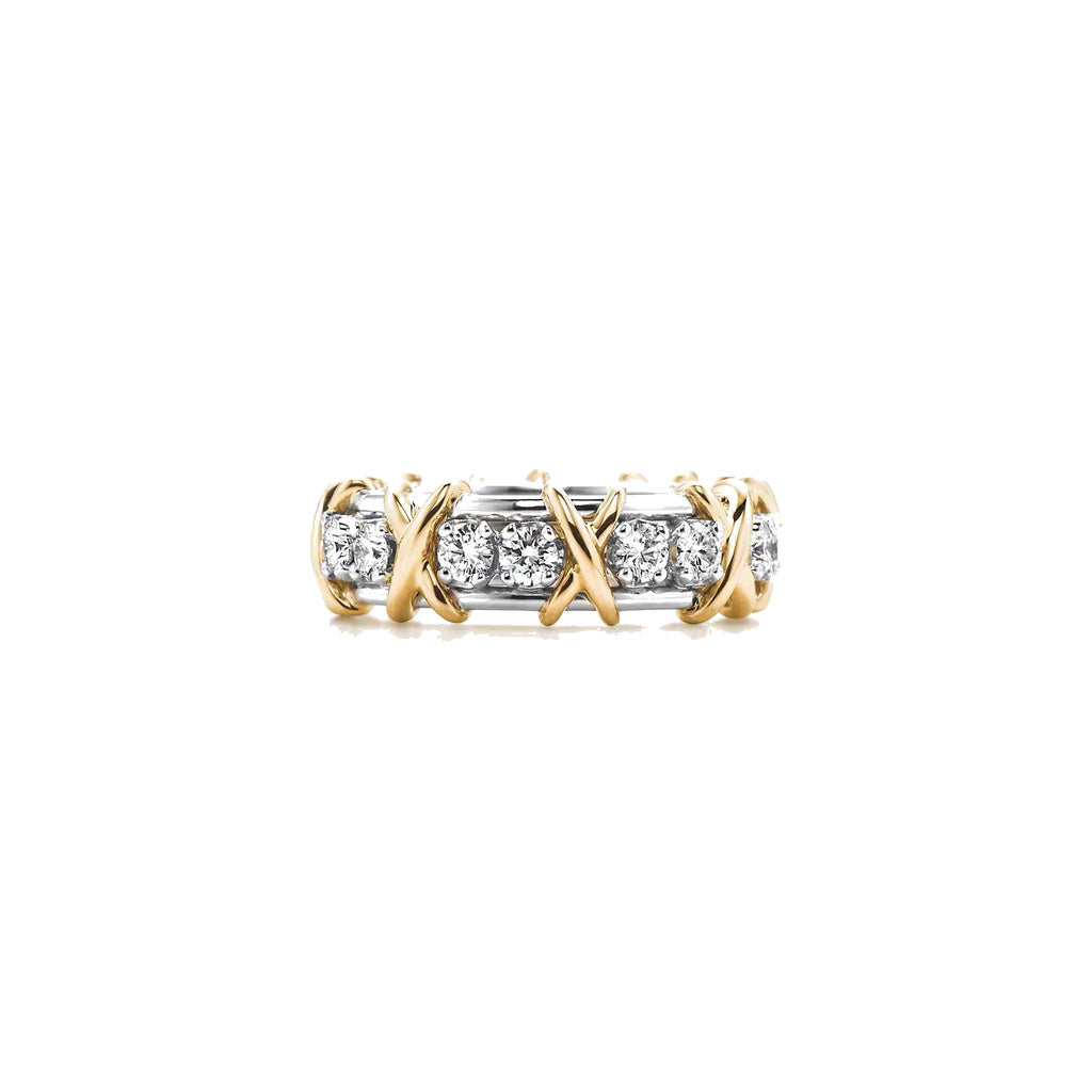Tiffany Style Crossover Cubic Zirconia 18K Gold-Plated Ring front product view