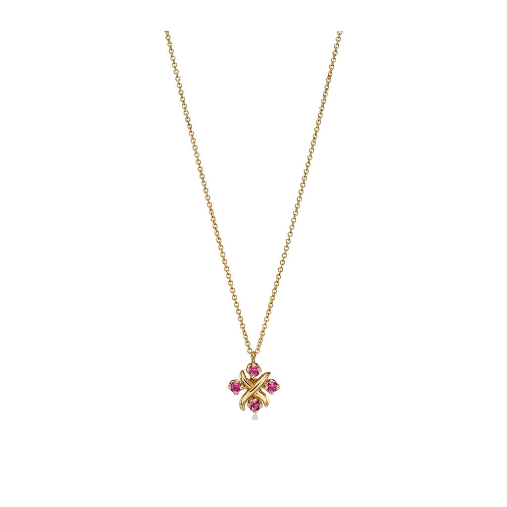 Tiffany Style Four-Leaf Clover Cubic Zirconia 18K Gold-Plated Necklace front product view
