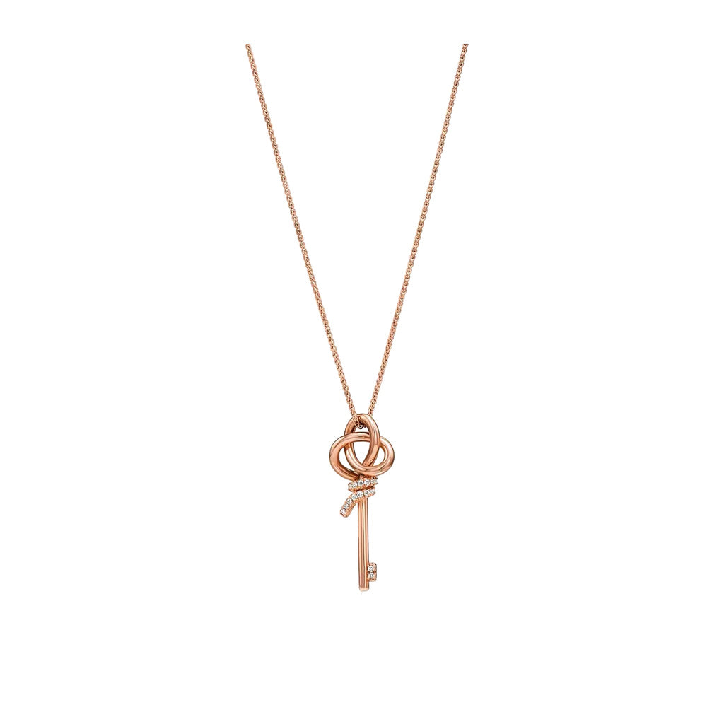 Tiffany Style Key Cubic Zirconia 18K Gold-Plated Necklace front product view