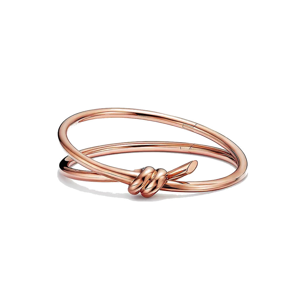 Tiffany Style Knot Cubic Zirconia 18K Gold-Plated Bangle front product view