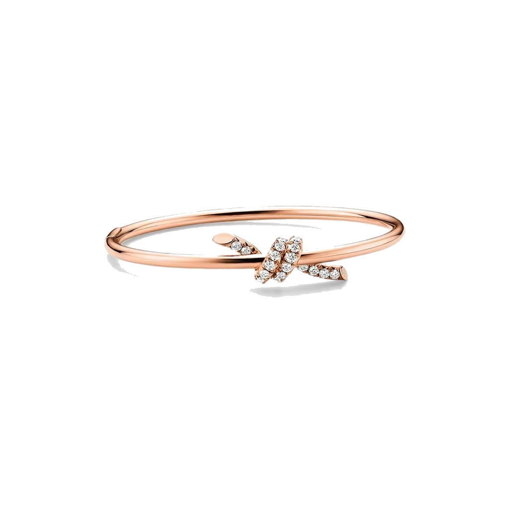 Tiffany Style Knot Cubic Zirconia 18K Gold-Plated Bangle front product view