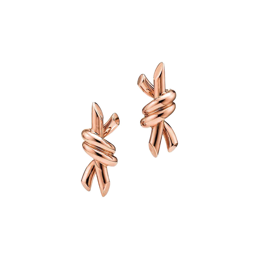Tiffany Style Knot Cubic Zirconia 18K Gold-Plated Earrings front product view