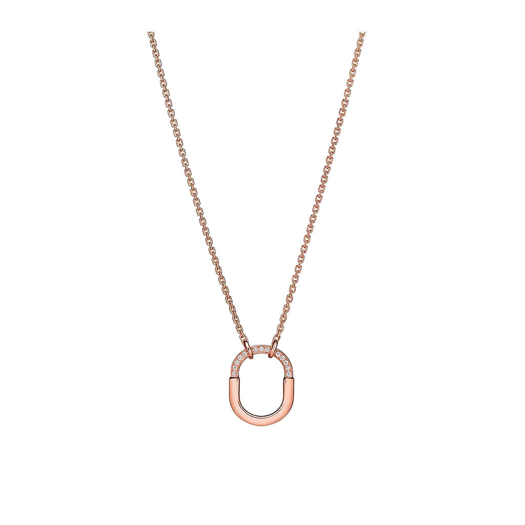 Tiffany Style Lock Cubic Zirconia 18K Gold-Plated Necklace front product view