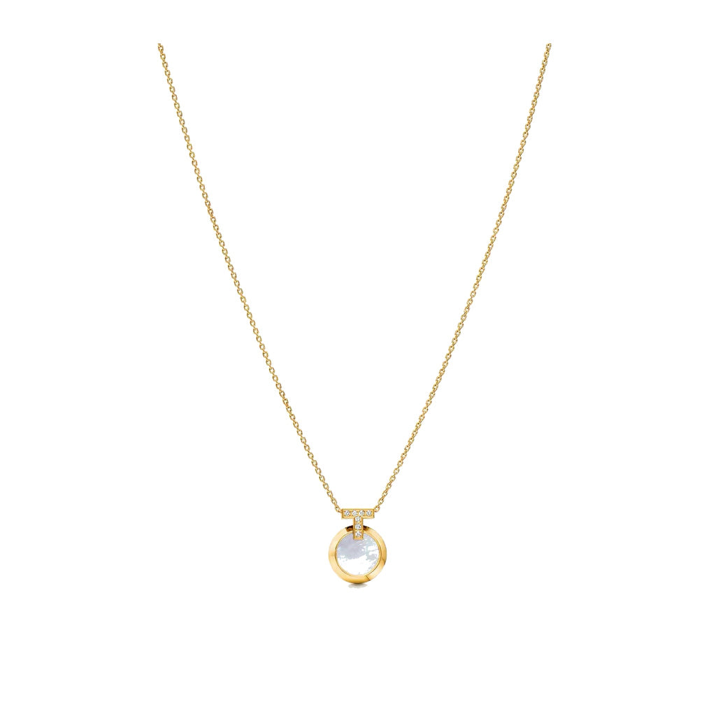 Tiffany Style T Motif Cubic Zirconia 18K Gold-Plated Necklace front product view