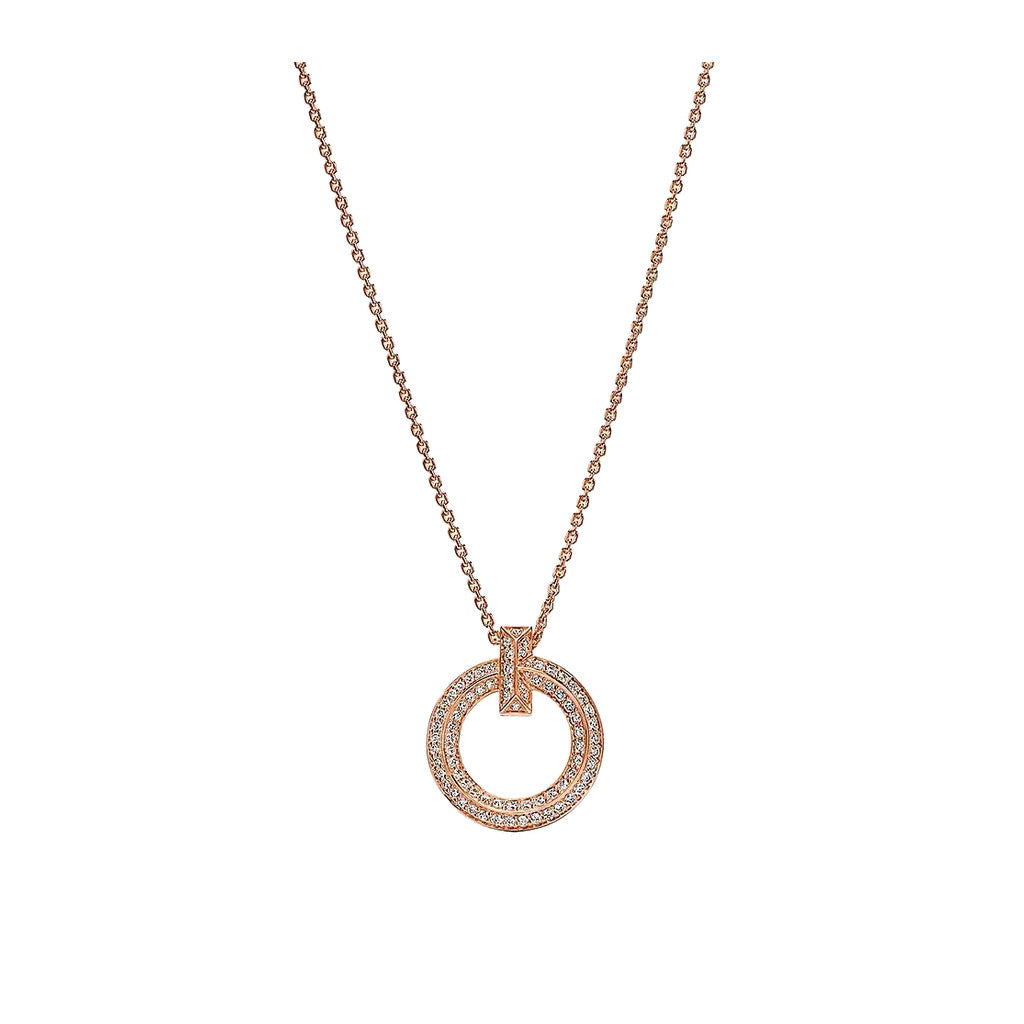 Tiffany Style T Motif Cubic Zirconia 18K Gold-Plated Necklace front product view