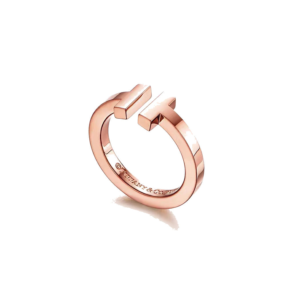 Tiffany Style T Motif Cubic Zirconia 18K Gold-Plated Ring front product view