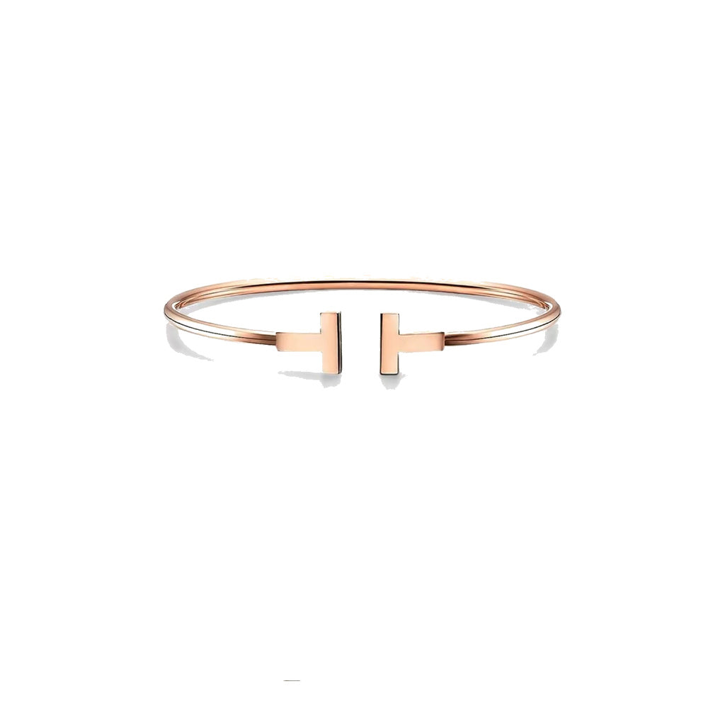 Tiffany Style T Motif Cubic Zirconia Bangle front product view