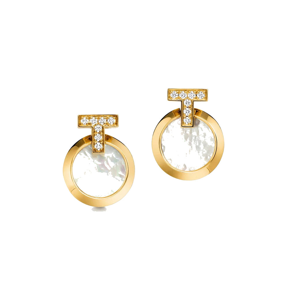 Tiffany Style T Motif Cubic Zirconia Earrings front product view