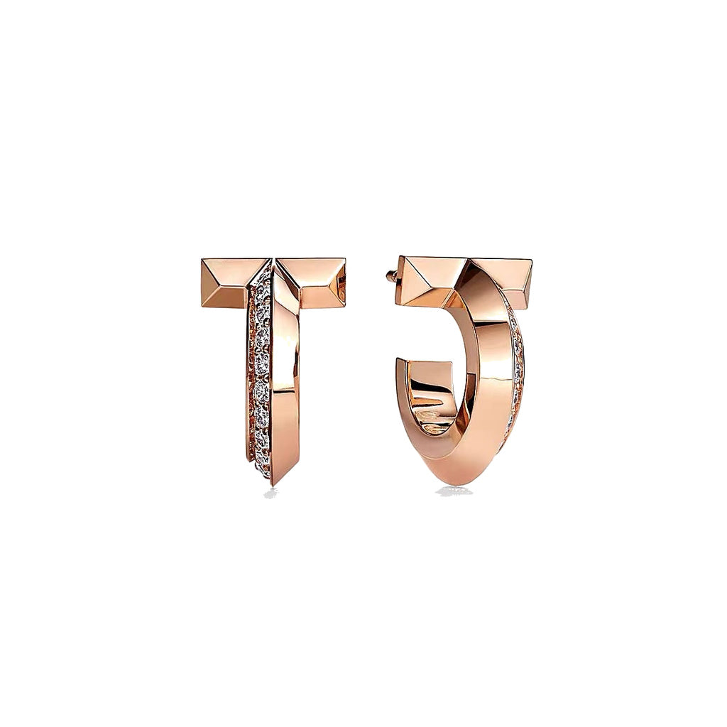 Tiffany Style T Motif Cubic Zirconia Earrings front product view
