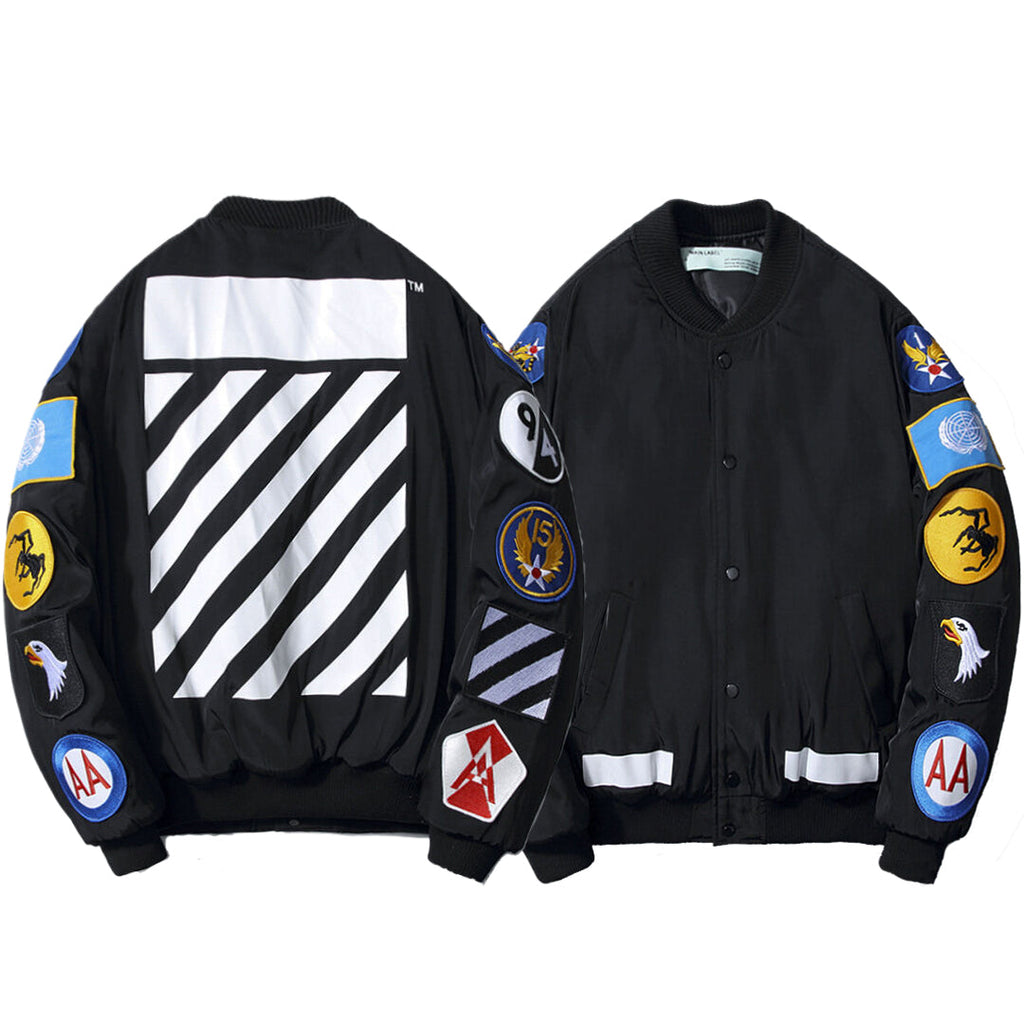 Off-White Black Patch Sleeve Bomber Jacket for Men