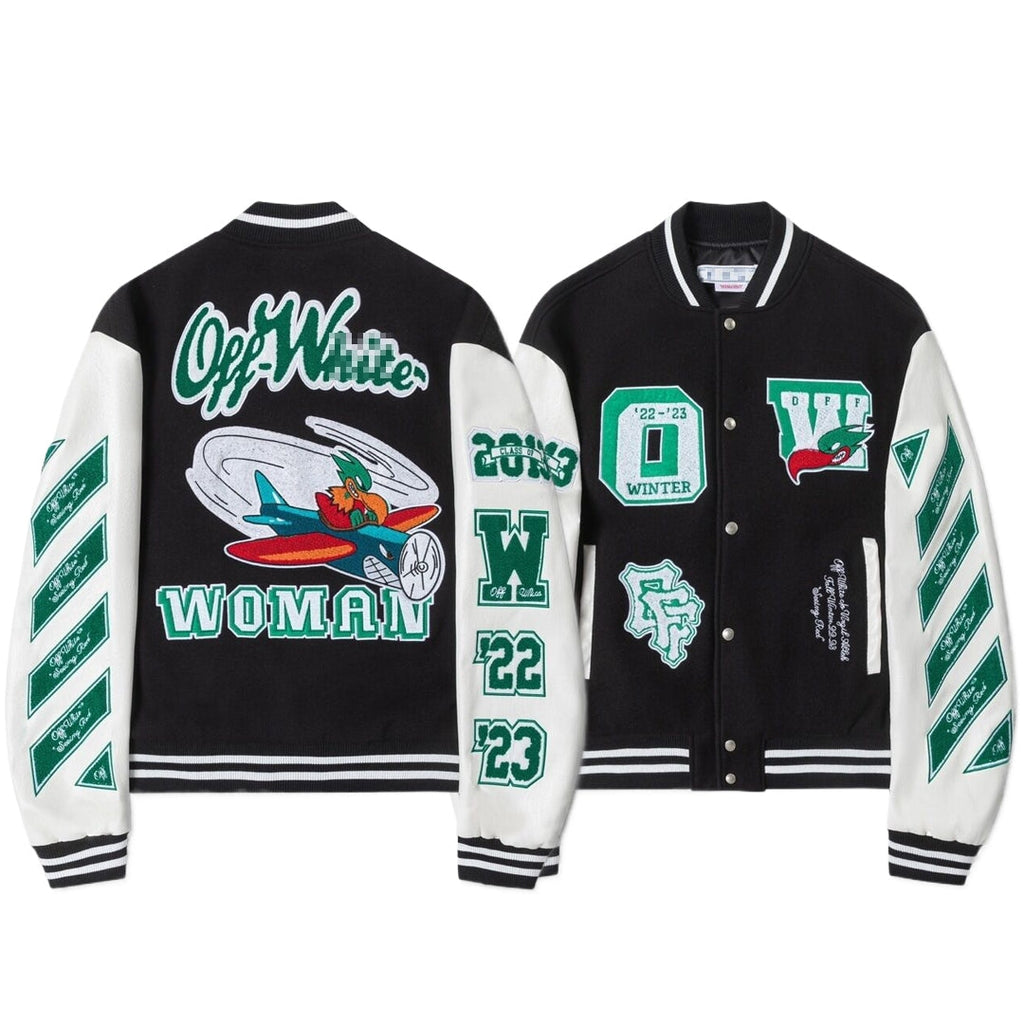 Off-White Black White Green College Varsity Jacket