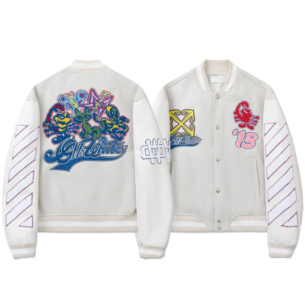 Off-White White Multicolor Patch Varsity Jacket for Men